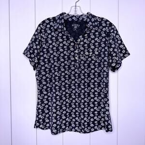 Riders by Lee Navy Floral Collared Blouse XL Button Front